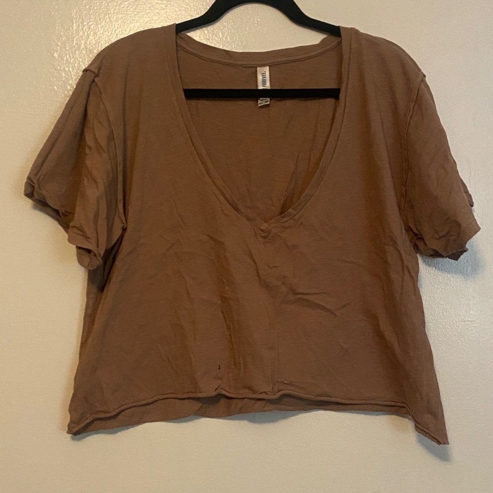 Stylish Tan V-Neck Crop Top